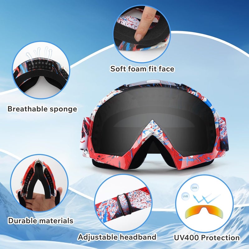 4-FQ Motocross Goggles ATV DirtBike Riding Racing Eyewear Windproof Glasses, UV400 Anti-Fog Scratch Impact Resistant Eye Protection Safety Goggles for Youth Men & Women(Grey Lens) - Image 4
